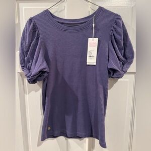 Lilly Pulitzer Igby knit Top Sapphire Pool Ribbed Puff-Sleeve Too sophisticated